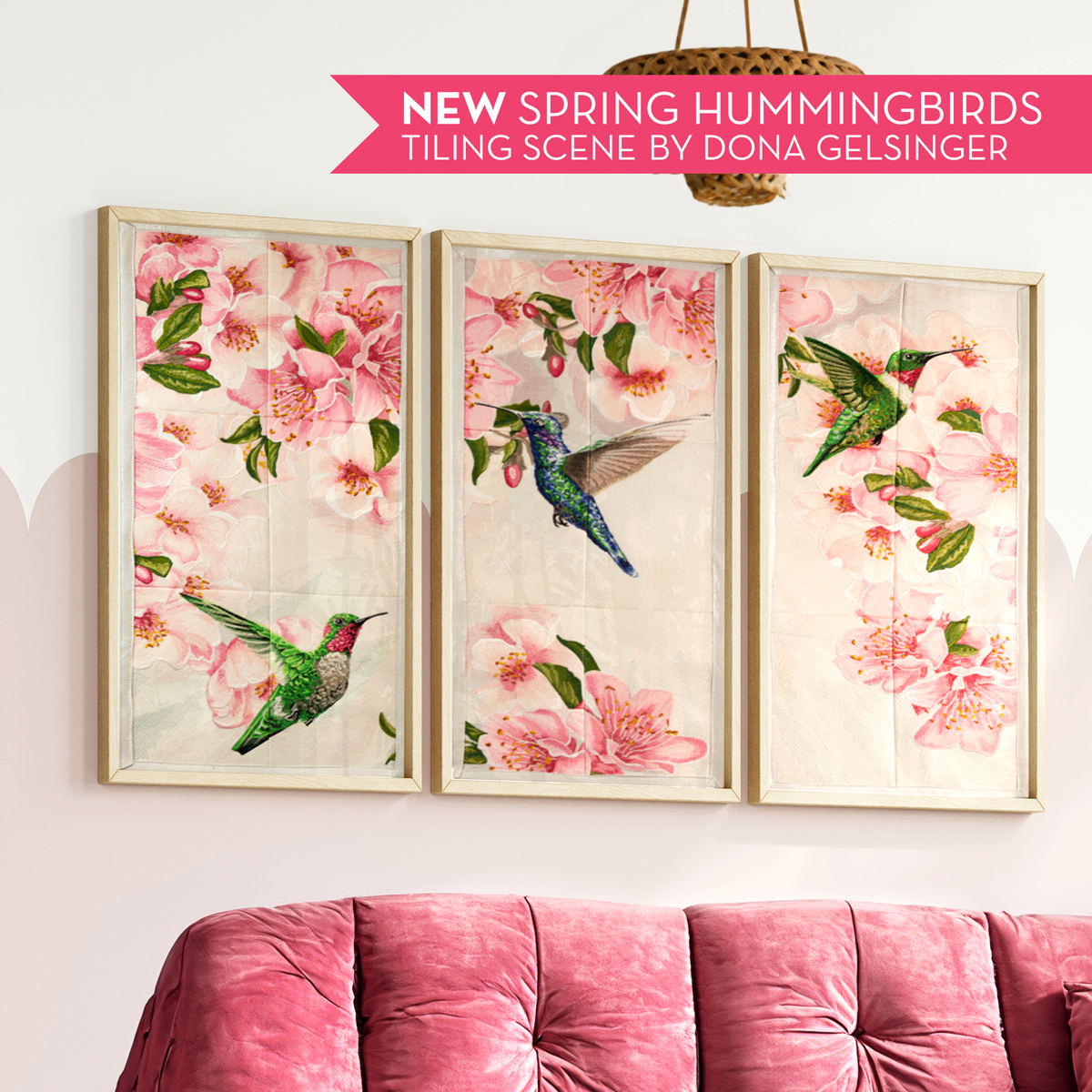 Spring Hummingbirds Tiling Scene by Dona Gelsinger