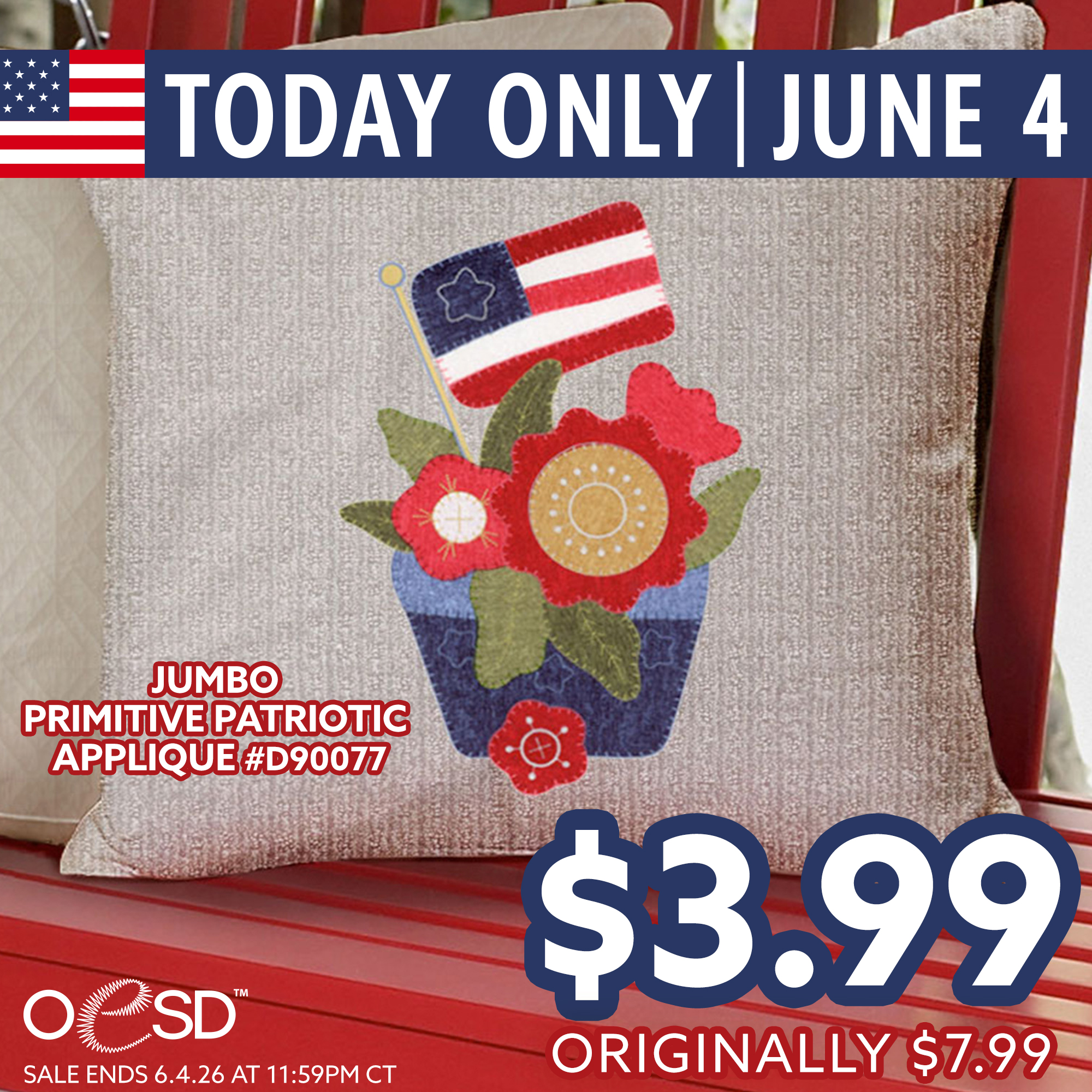 Jumbo Primitive Patriotic Applique